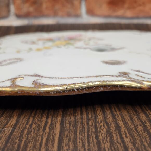 Royal Bonn Germany Pierced Vanity Tray 11” Floral Gilt Corset Stay Holder - Picture 4 of 11